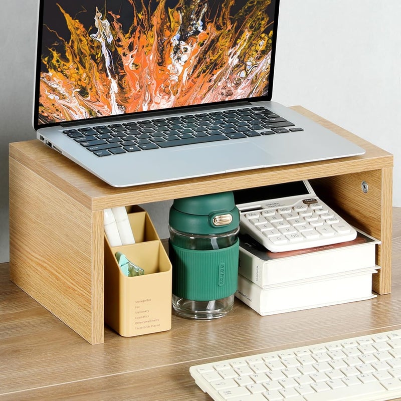 TEAMIX Higher Monitor Stand Riser, Wood Monitor Riser with Storage for Desk Small Monitor Stand TV/Screen/PC/Laptop Riser Computer Stand Desktop Shelf - Image 2